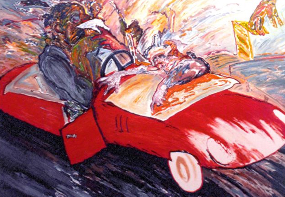 Yarış Arabası / The racing car,130x162 cm. Mustafa Taviloğlu koleksiyonu